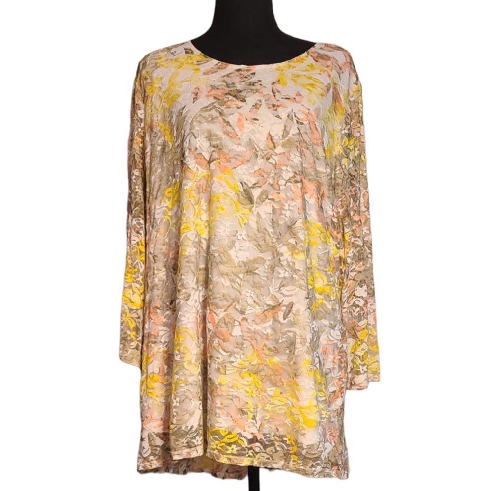 Blouse, lace white and yellow size XL Susan Graver